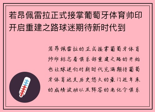 若昂佩雷拉正式接掌葡萄牙体育帅印开启重建之路球迷期待新时代到