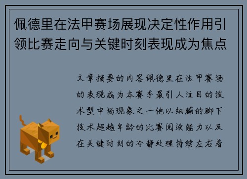 佩德里在法甲赛场展现决定性作用引领比赛走向与关键时刻表现成为焦点